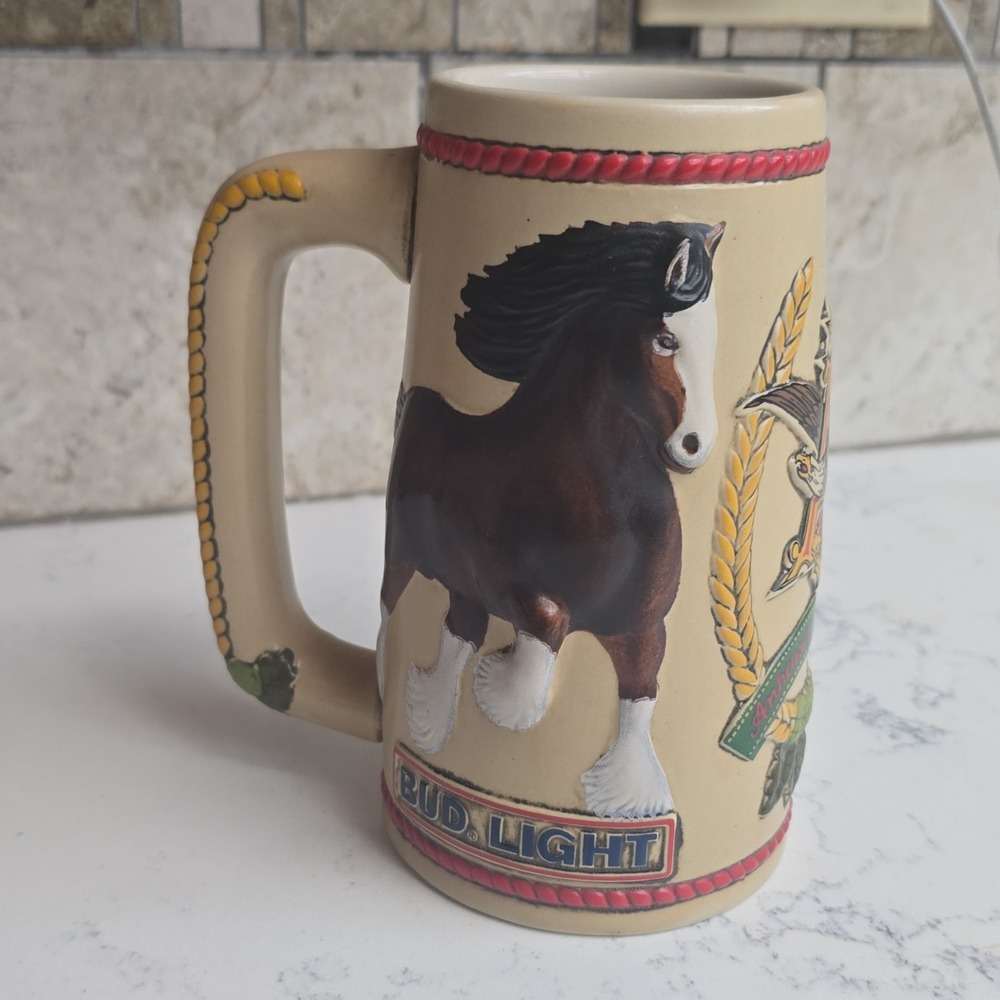 Anheuser Busch Vintage 1983 Beer Stein Mug Bud Light Clydesdale Horses Ceramarte